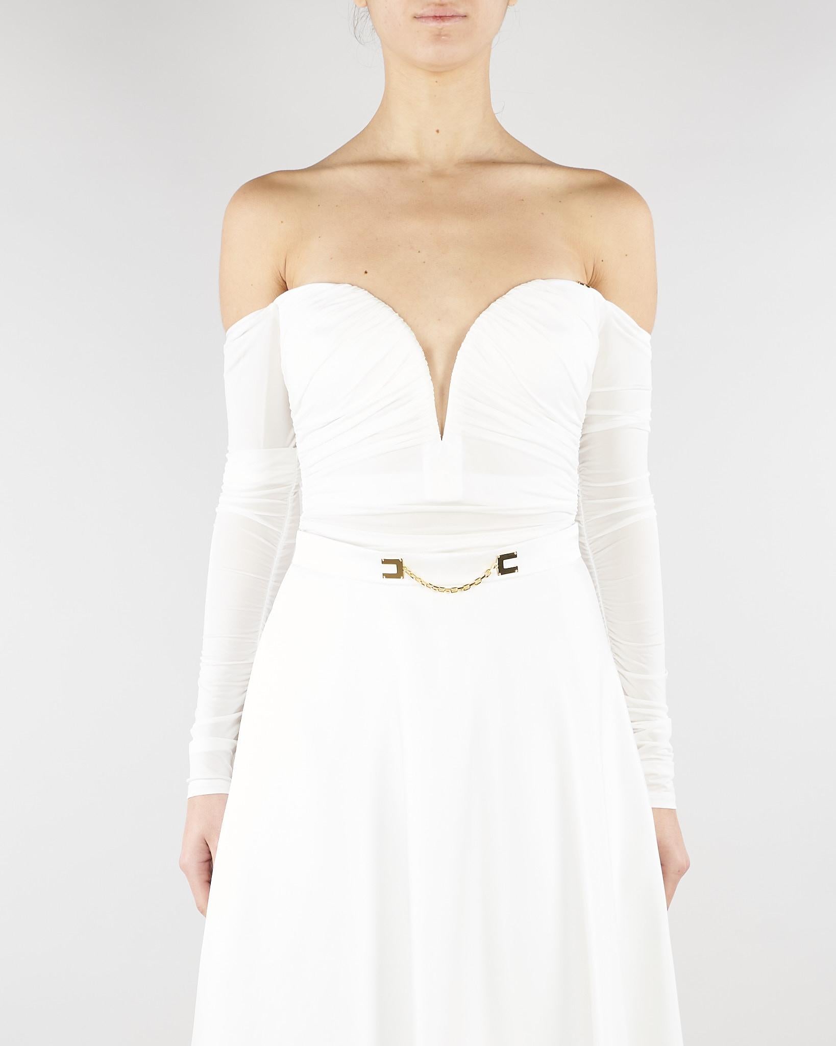 Body Avorio in jersey crêpe leggero con drappeggi BO01561E2 360 ELISABETTA FRANCHI 