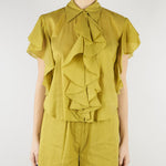 Camicia Verde Olio in misto cotone con rouches SP5TZ004 2000 ICONA 