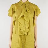 Camicia Verde Olio in misto cotone con rouches SP5TZ004 2000 ICONA 