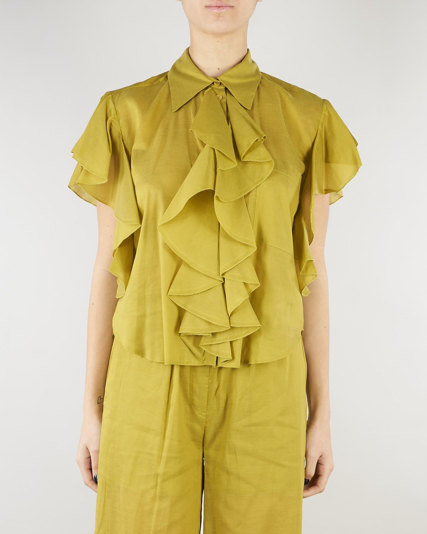 Camicia Verde Olio in misto cotone con rouches SP5TZ004 2000 ICONA 