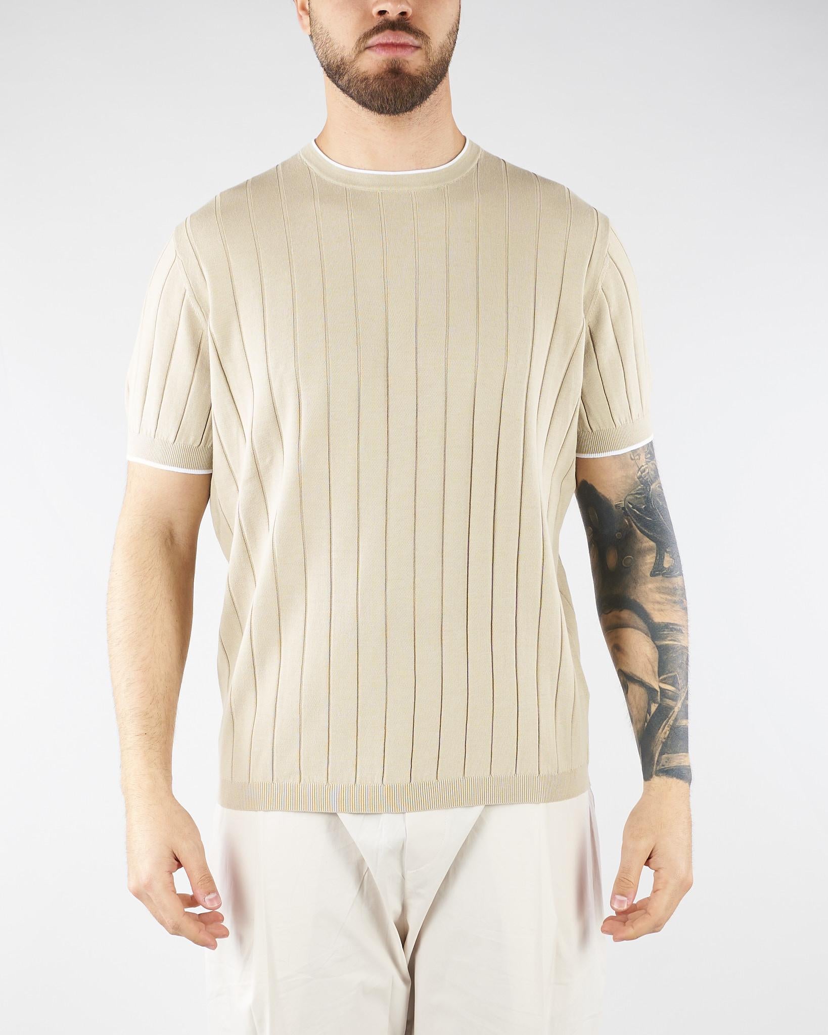 Maglia Sabbia in cotone a costine con profili a contrasto DK17020 30 DIKTAT 
