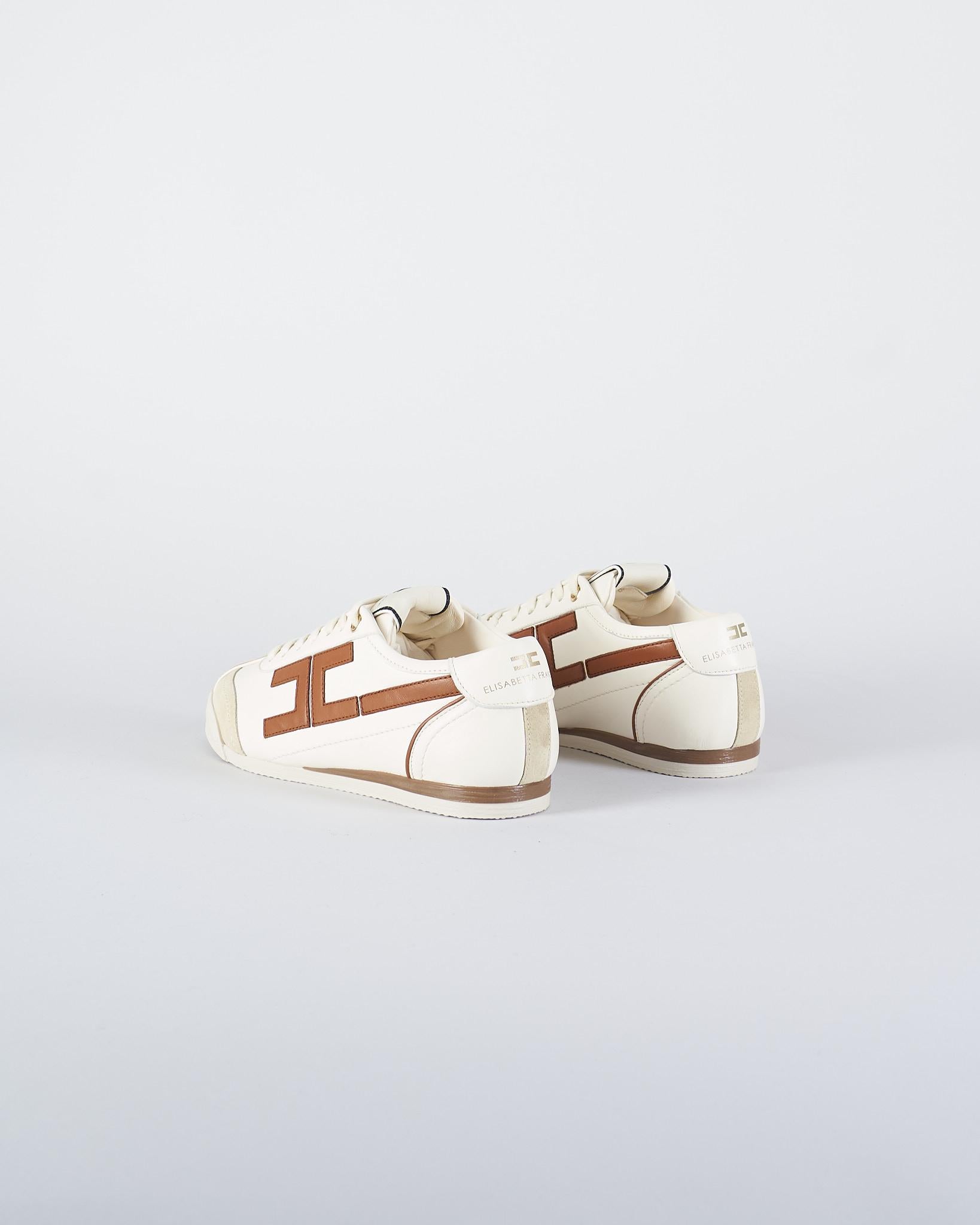 Sneaker Milk-Cognac in pelle con dettaglio logo SA82G56E2 EL3 ELISABETTA FRANCHI 