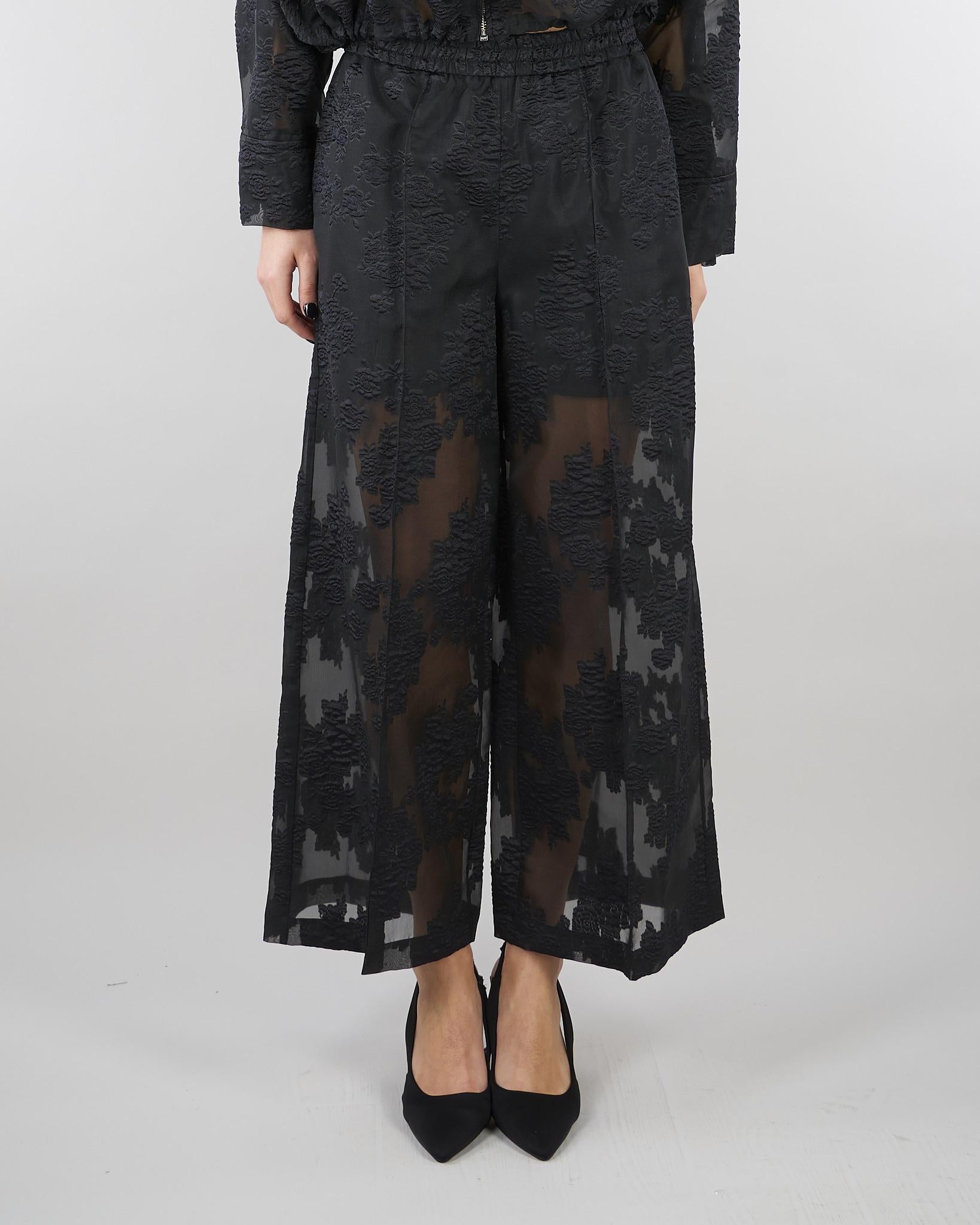 Pantalone Nero con ricami M6ER04 100 MEIMEIJ 