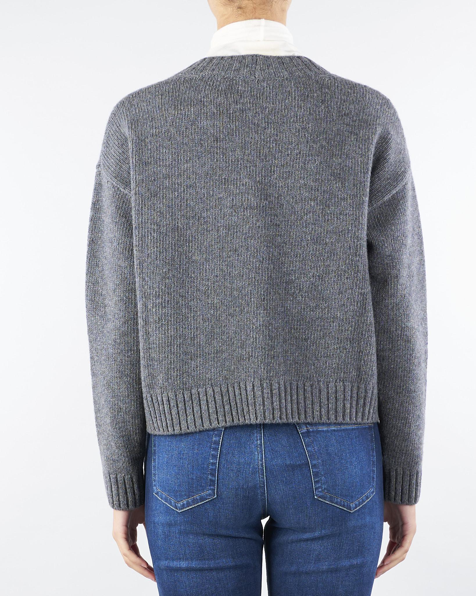 Cardigan a V Grigio in filato di lana FILMATO 9 MAX MARA WEEKEND 