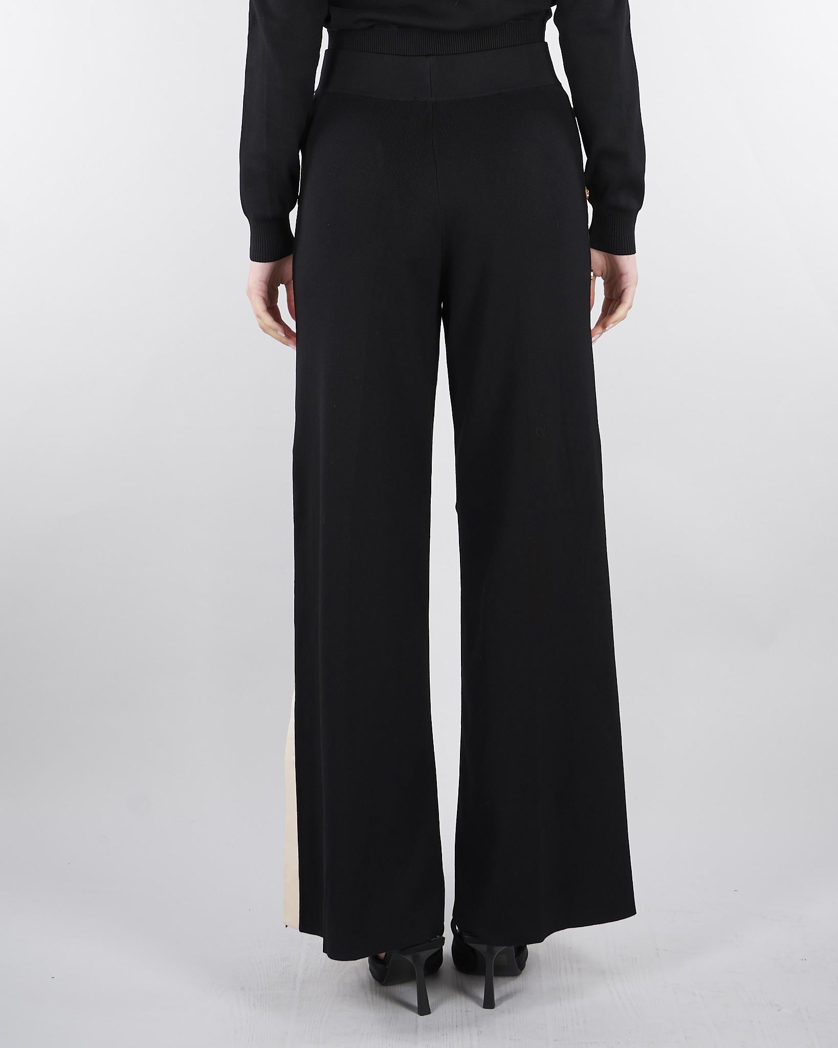 Pantaloni Nero-Burro in maglia con bande in viscosa lucida KP74S61E2 685 ELISABETTA FRANCHI 