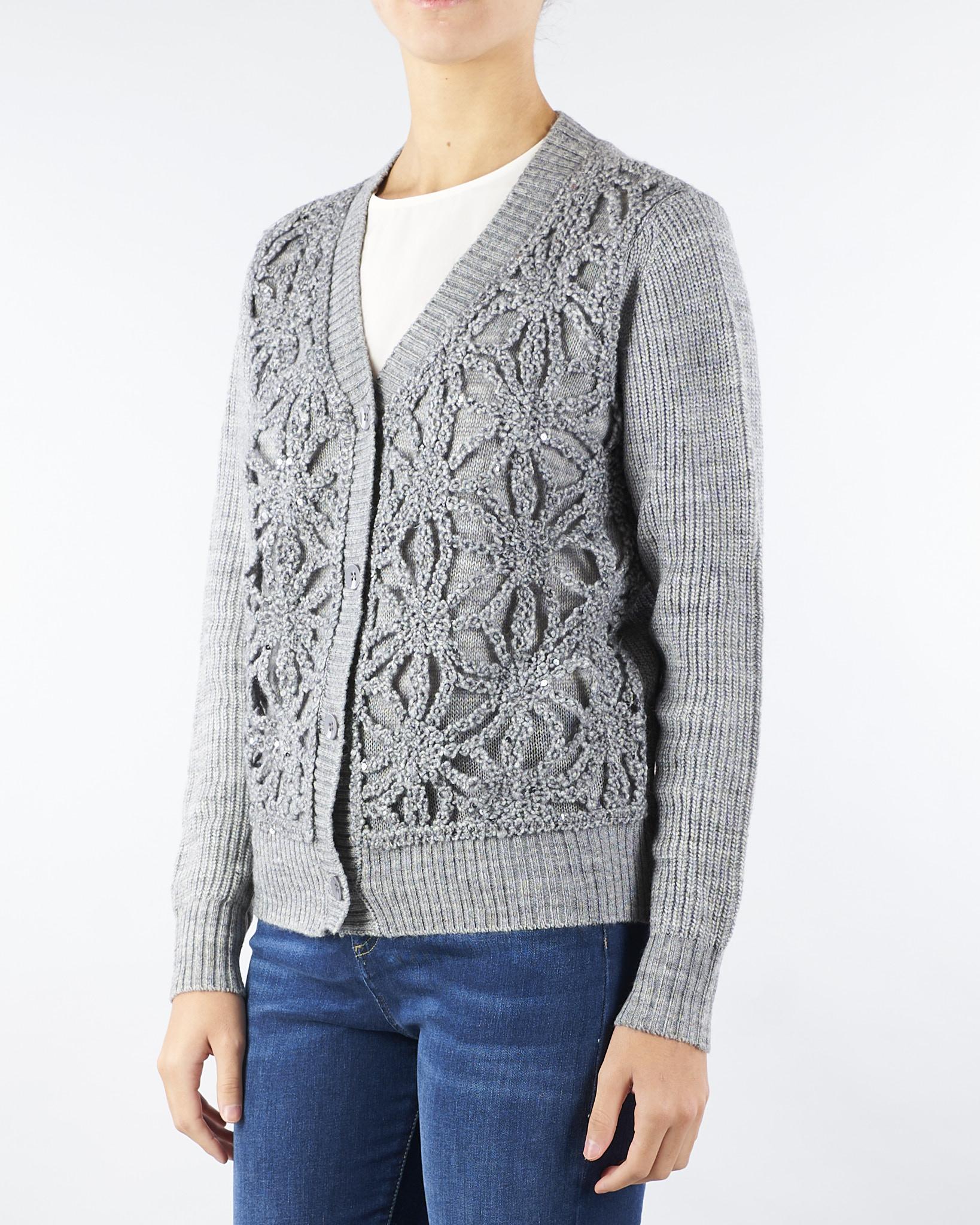 Cardigan Grigio a costine con ricamo floreale NS124 95 NO SECRETS 
