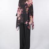 Completo Nero Blusa a fantasia con pantalone wide leg