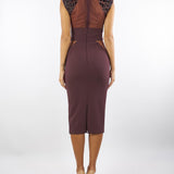 Abito Merlot in crêpe leggero e tulle con ricami cocco AB83457E2 EA4 ELISABETTA FRANCHI 