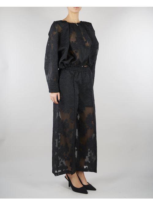 Pantalone Nero con ricami M6ER04 100 MEIMEIJ 