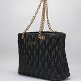 Shopper in tessuto embossed con manici in catena Elisabetta Franchi