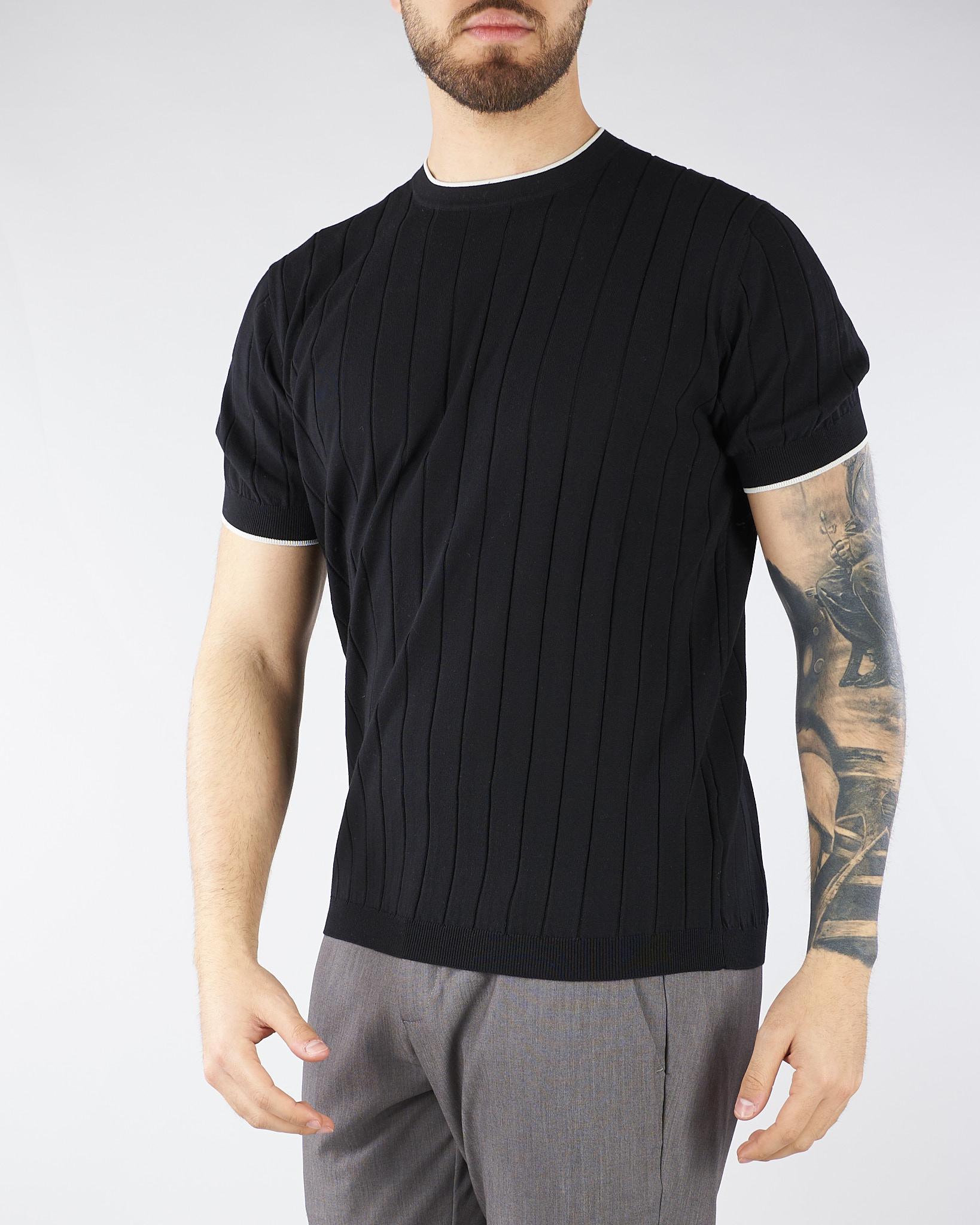 Maglia Nero in cotone a coste con profili a contrasto DK17020 99 DIKTAT 