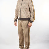 Pantalone Beige in felpa jacquard monogram con logo XH1440 6IR LACOSTE 