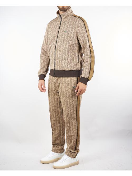 Pantalone Beige in felpa jacquard monogram con logo XH1440 6IR LACOSTE 