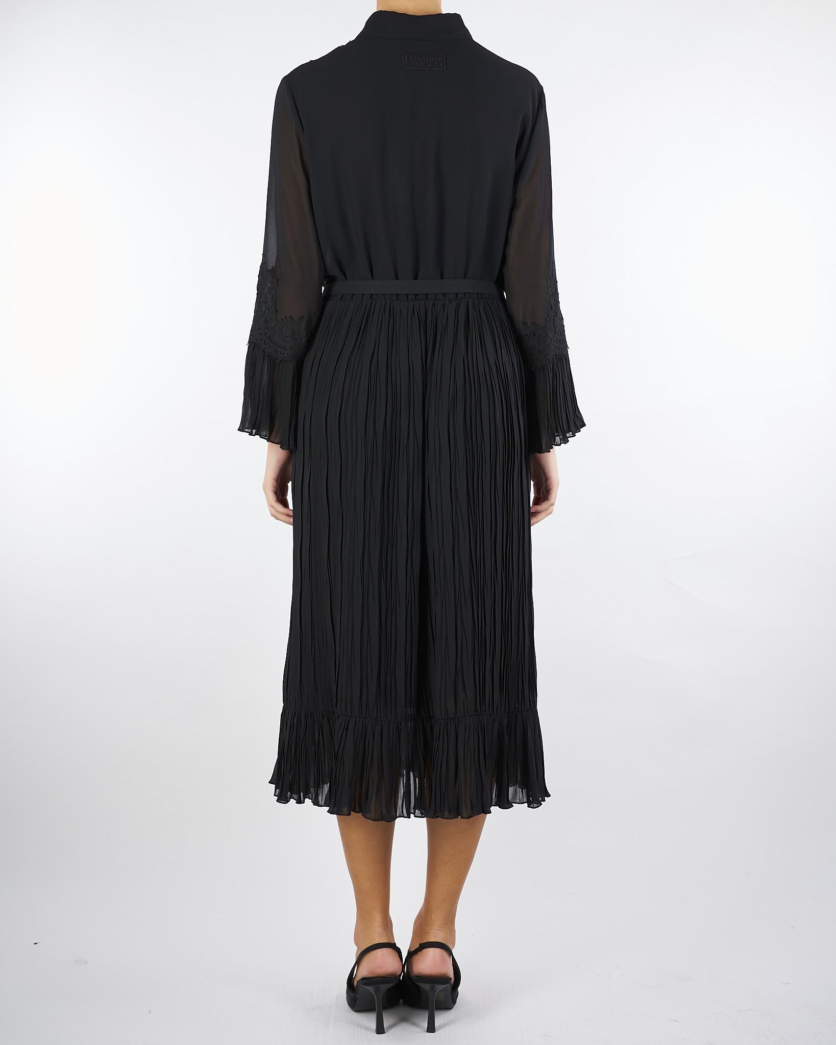 Abito Chemisier Nero con plisse D47EQ032E62 MF099 ERMANNO BY ERMANNO SCERVINO 