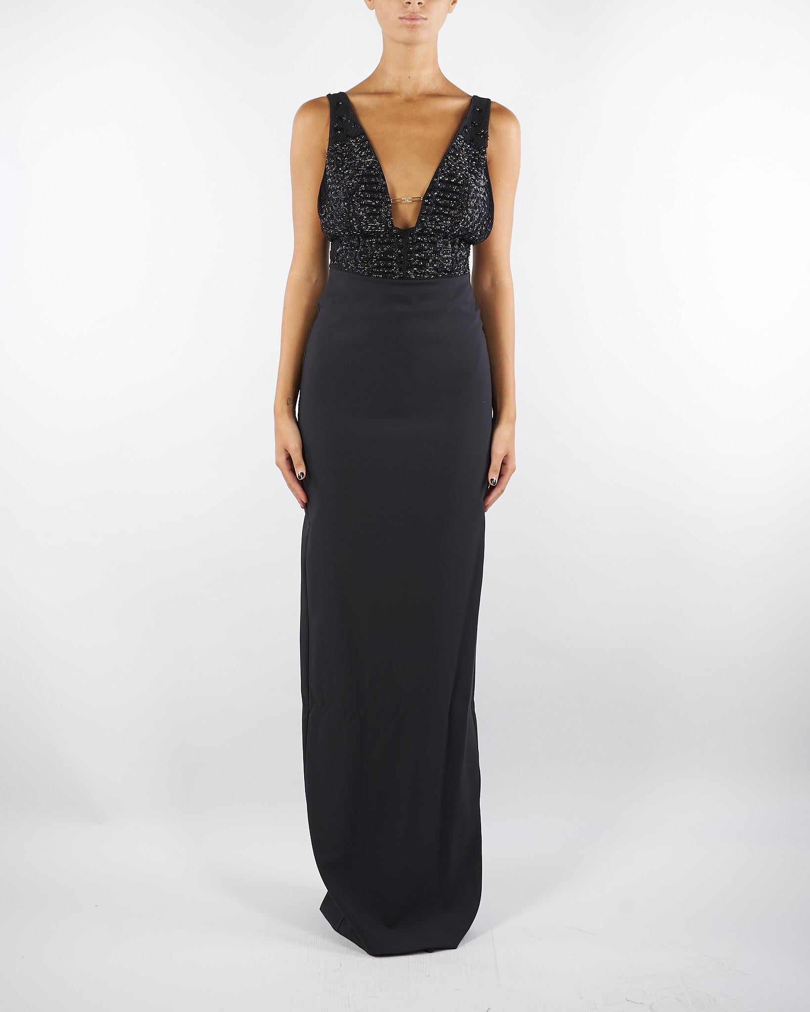Abito Nero Red Carpet in georgette e crêpe con cristalli ABR2457E2 110 ELISABETTA FRANCHI 
