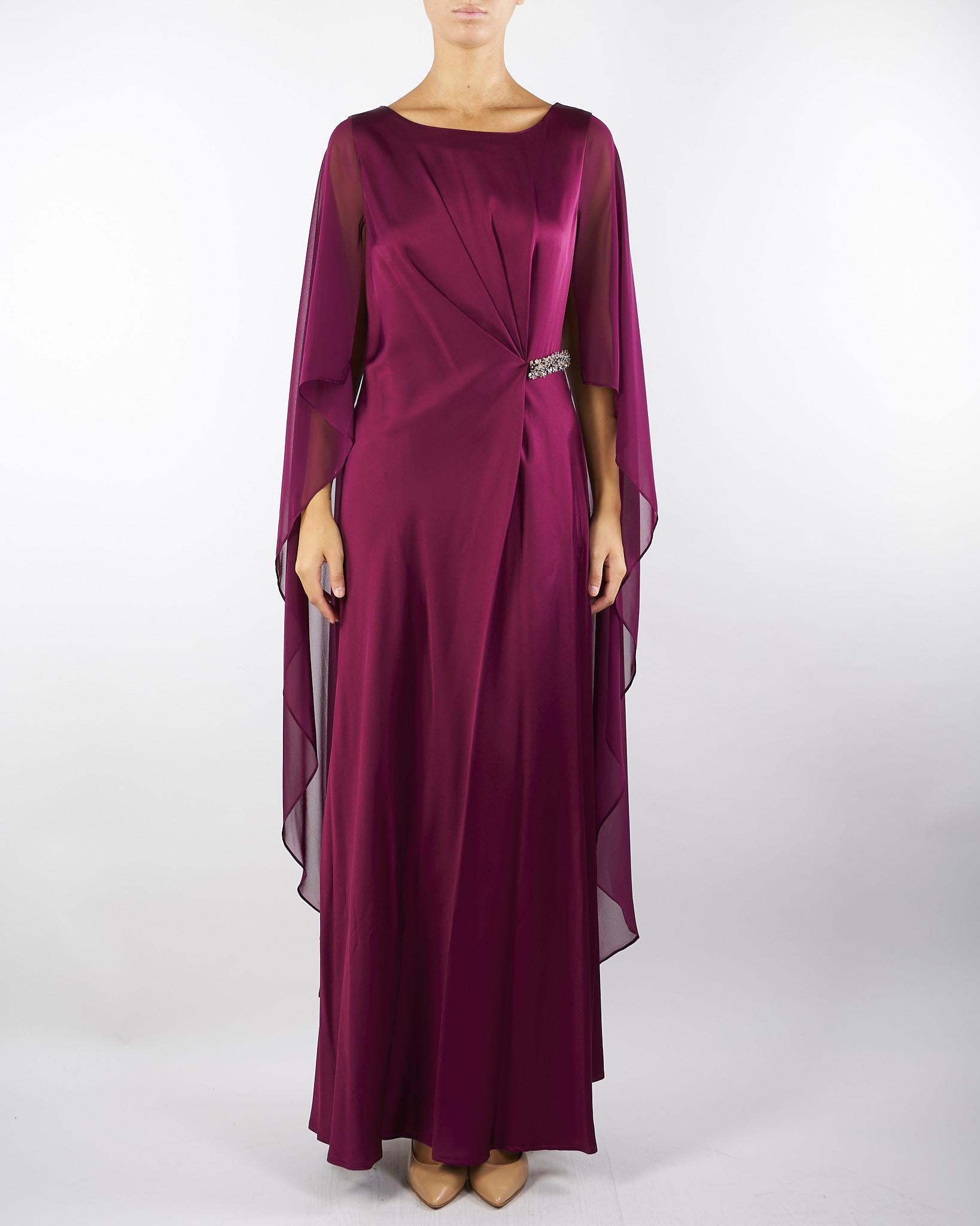 Abito Bordeaux in raso con volant A0129420 12 CLIPS 