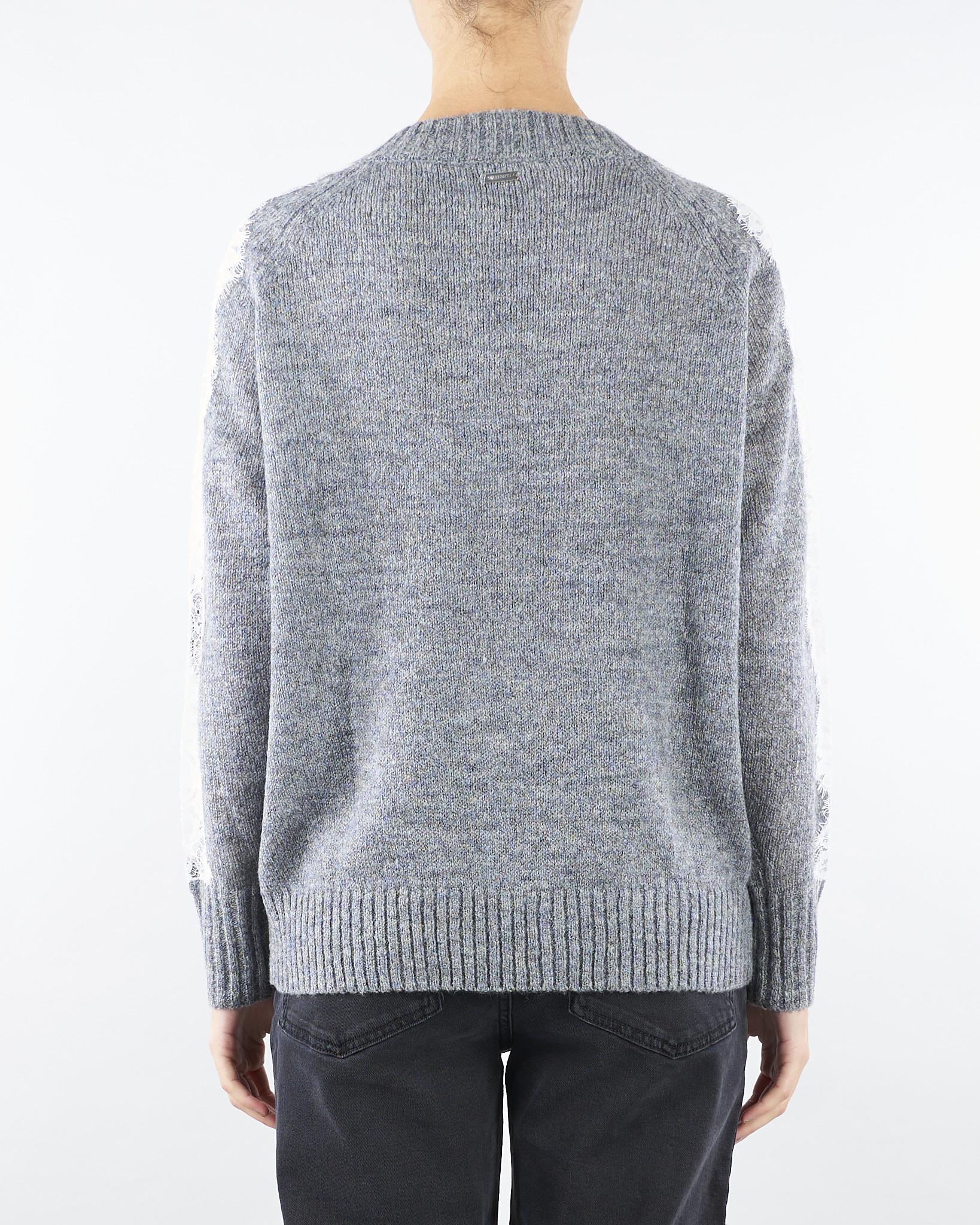 Maglia Grigio con scollo a V e maniche con inserti in pizzo NS240 95 NO SECRETS 