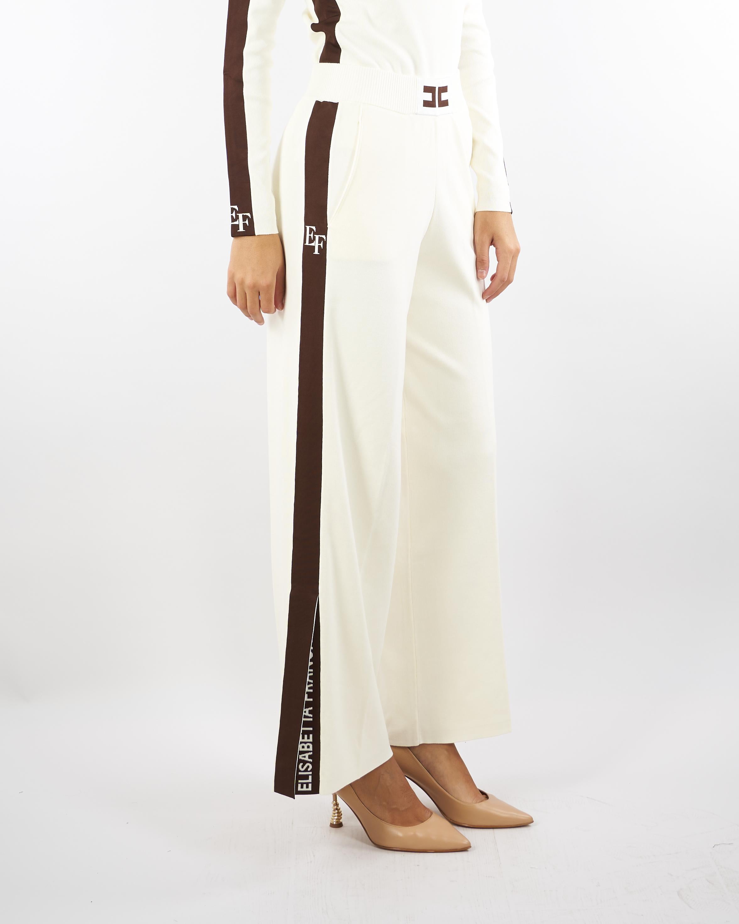 Pantaloni Milk-Coffee in viscosa con bande lucide KP69S56E2 EG2 ELISABETTA FRANCHI 