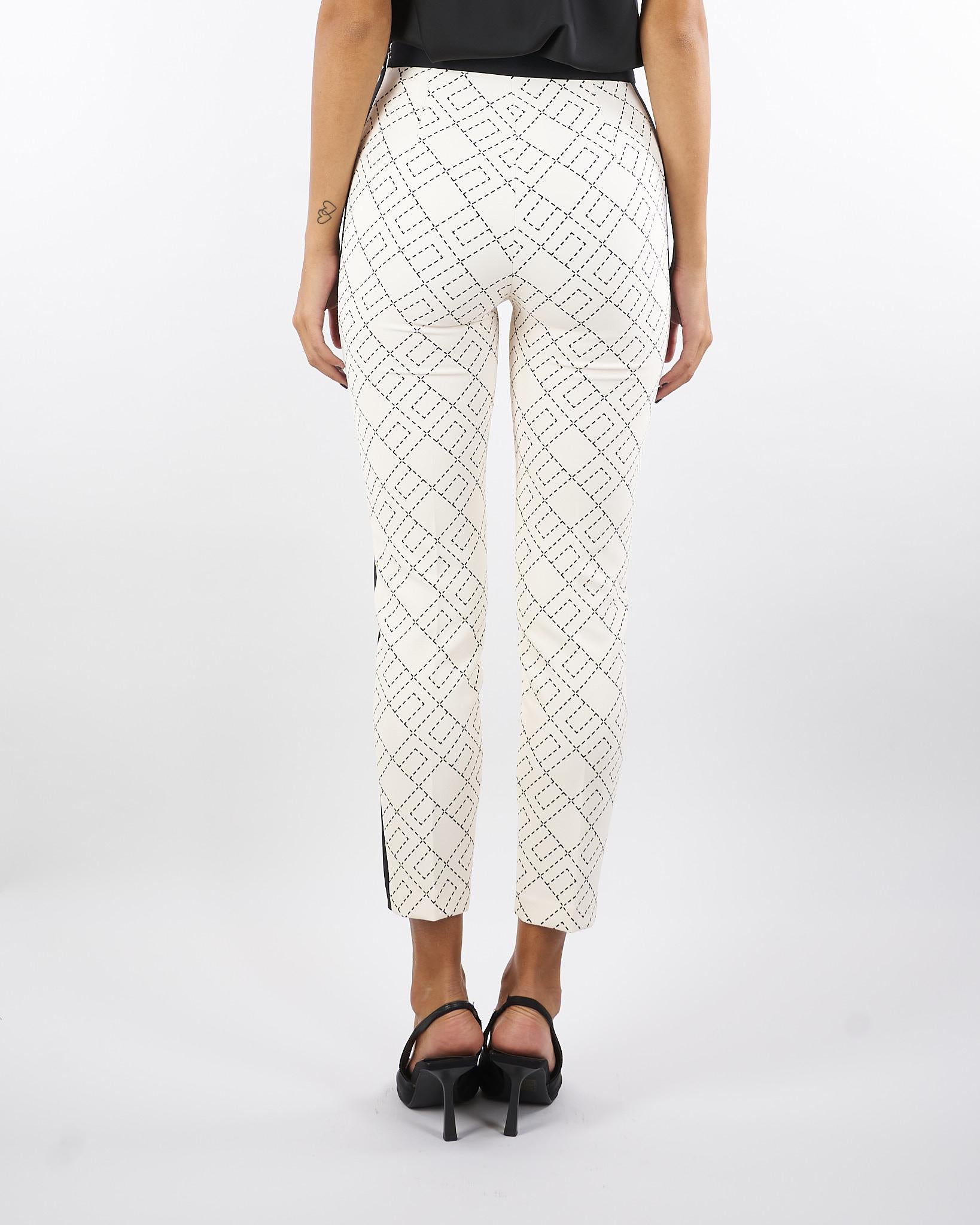 Pantaloni Milk-Nero bi-color in doppio crêpe con stampa PAS0156E2 EF1 ELISABETTA FRANCHI 