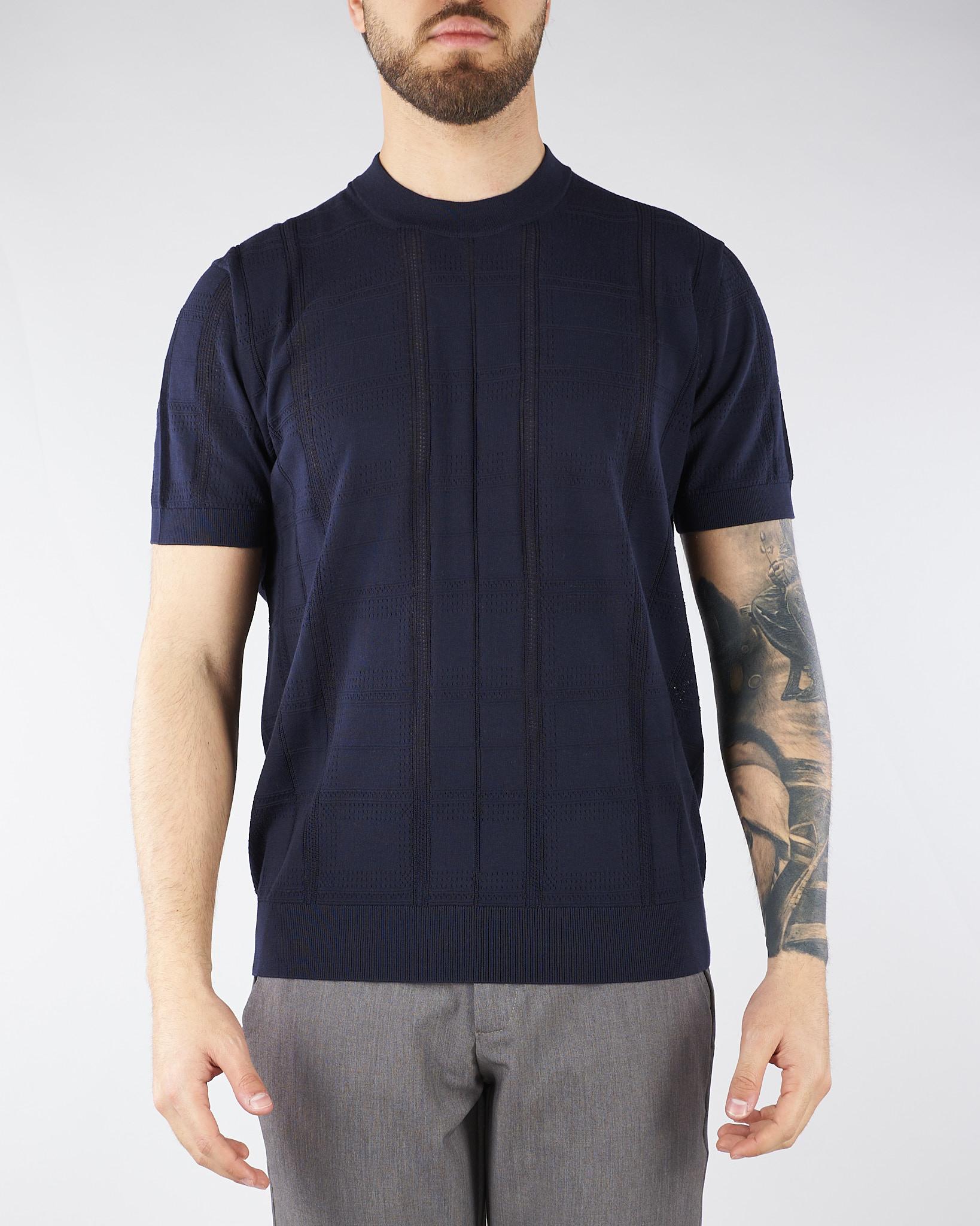 Maglia jacquard Blu in cotone extrafine A015F100 6685 PAOLO PECORA 