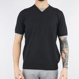 Maglia Nero-Grigio con scollo a V in cotone extrafine