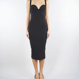 Abito Nero in doppio crêpe stretch con smerlo ricamato