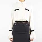 Camicia Milk-Nero in georgette con bottoni gioiello CA13157E2 EF1 ELISABETTA FRANCHI 