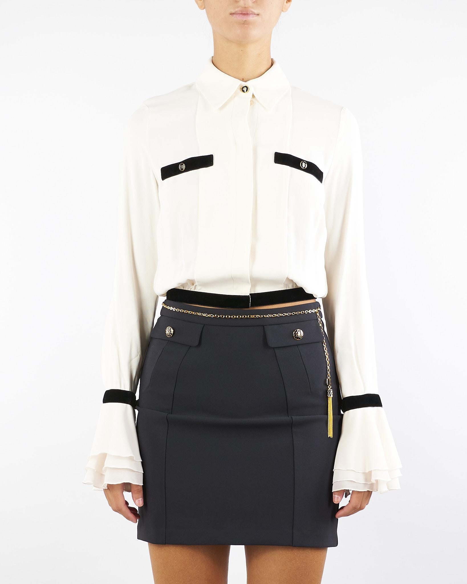 Camicia Milk-Nero in georgette con bottoni gioiello CA13157E2 EF1 ELISABETTA FRANCHI 