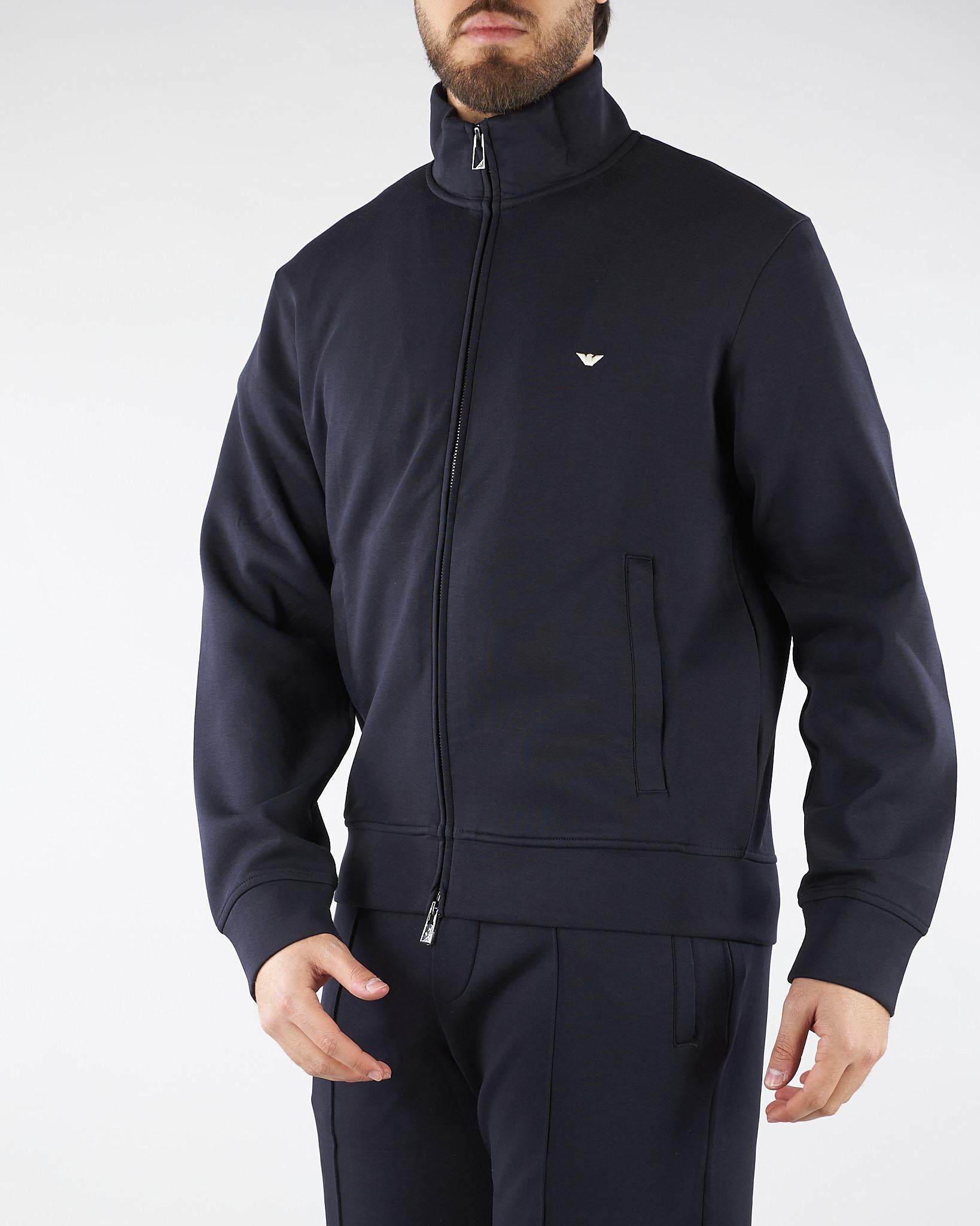 Felpa Blu full zip in double jersey con logo EM004536AF10013 UB118 EMPORIO ARMANI 