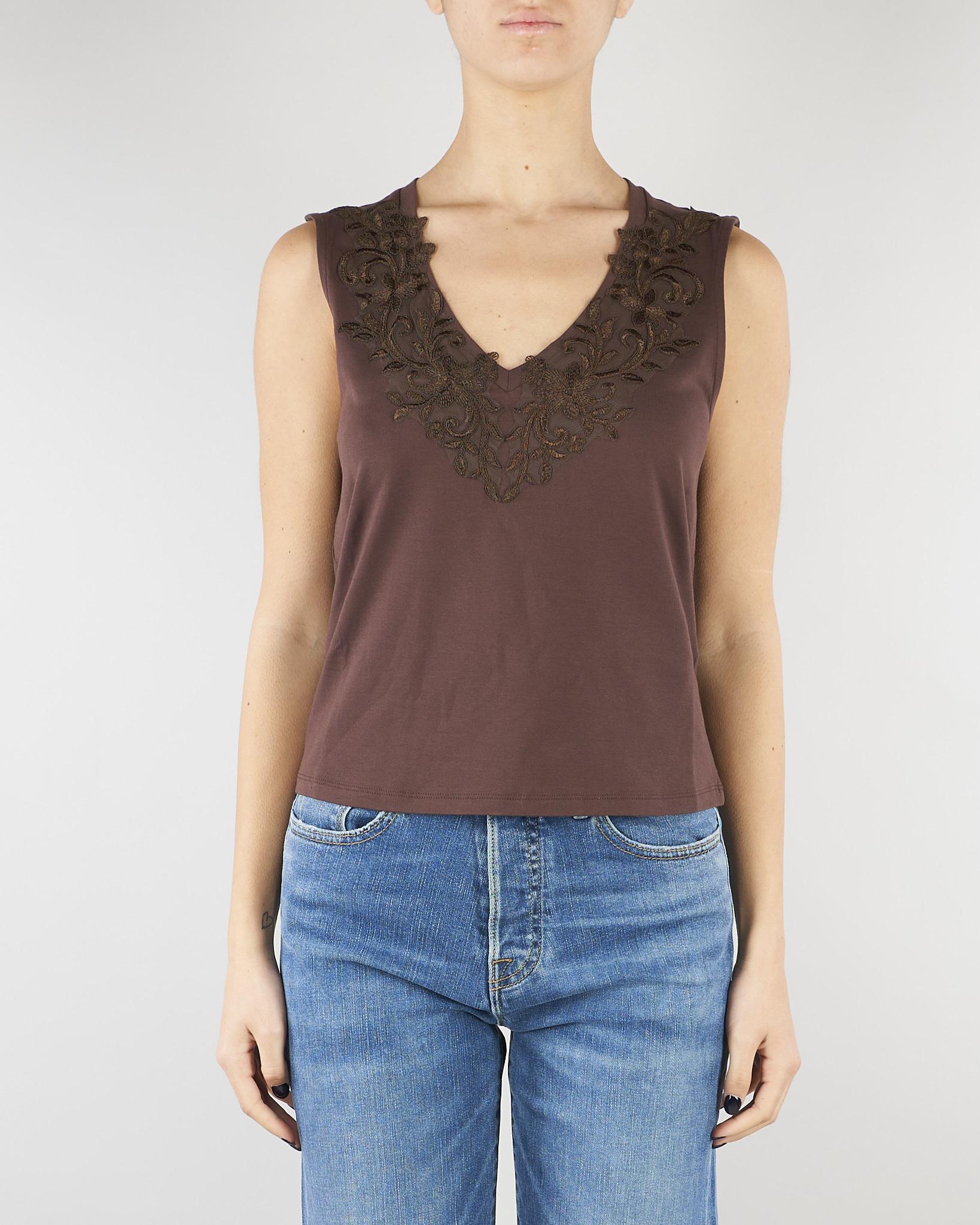Top Cioccolato in jersey con pizzo RA6152J5003 90913 BLUGIRL 