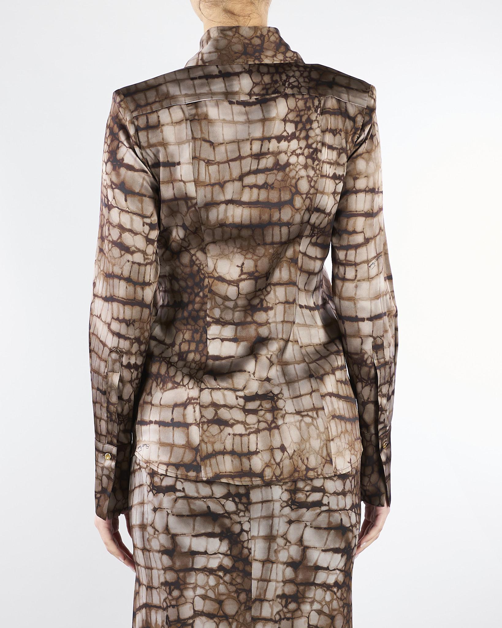 Camicia Cacao in raso con stampa alligatore CA13161E2 644 ELISABETTA FRANCHI 