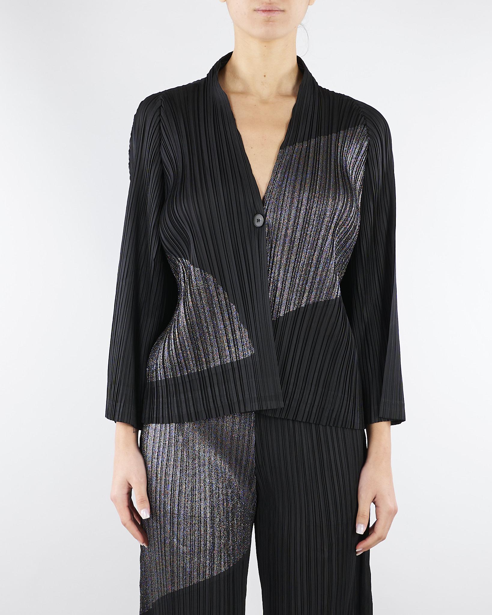 Cardigan Nero plissettato con inserti in lurex M6PY26 B1063 MEIMEIJ 