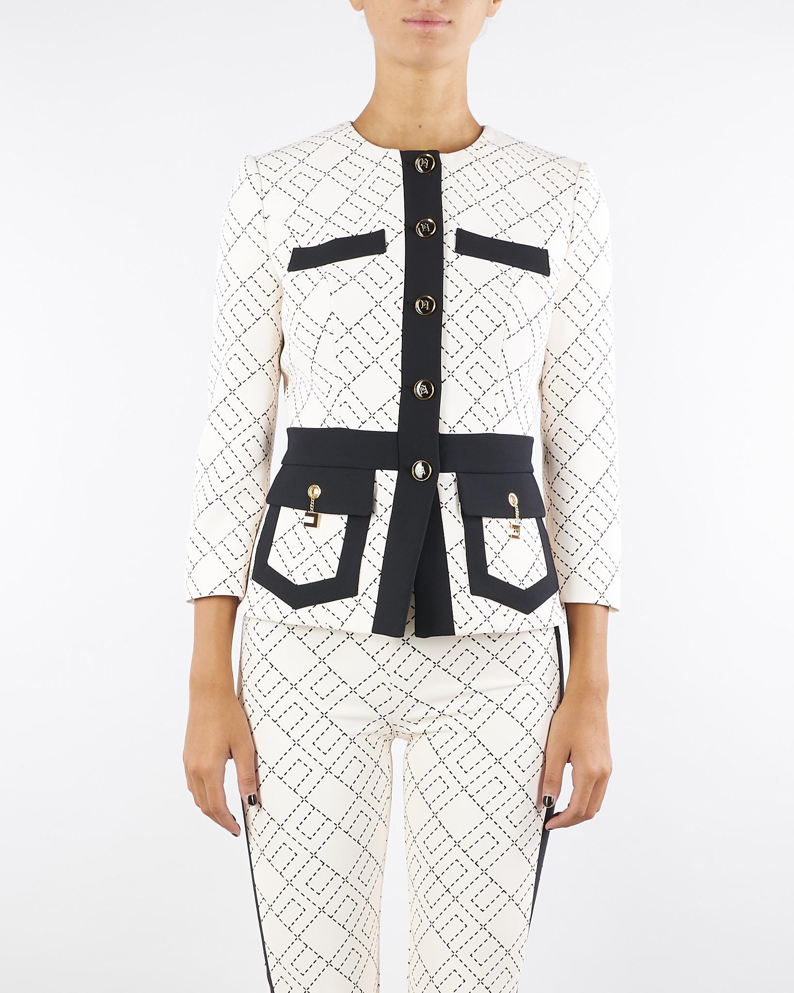 Giacca Milk-Nero bi-color in doppio crêpe GIS0156E2 EF1 ELISABETTA FRANCHI 