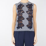 Top a righe Blu-Bianco con inserti in pizzo