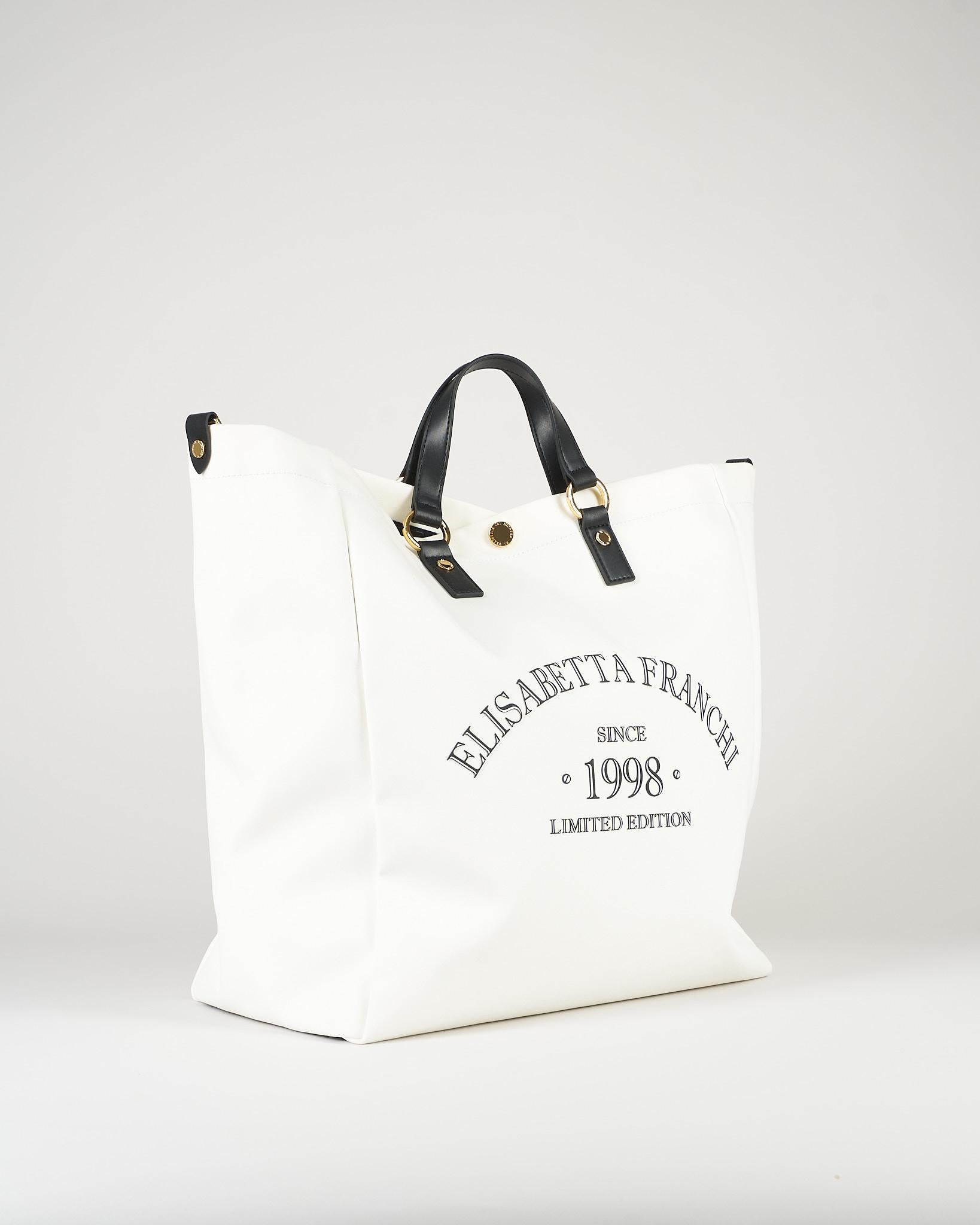 Tote Avorio-Nero in canvas BS14A62E2 309 ELISABETTA FRANCHI 