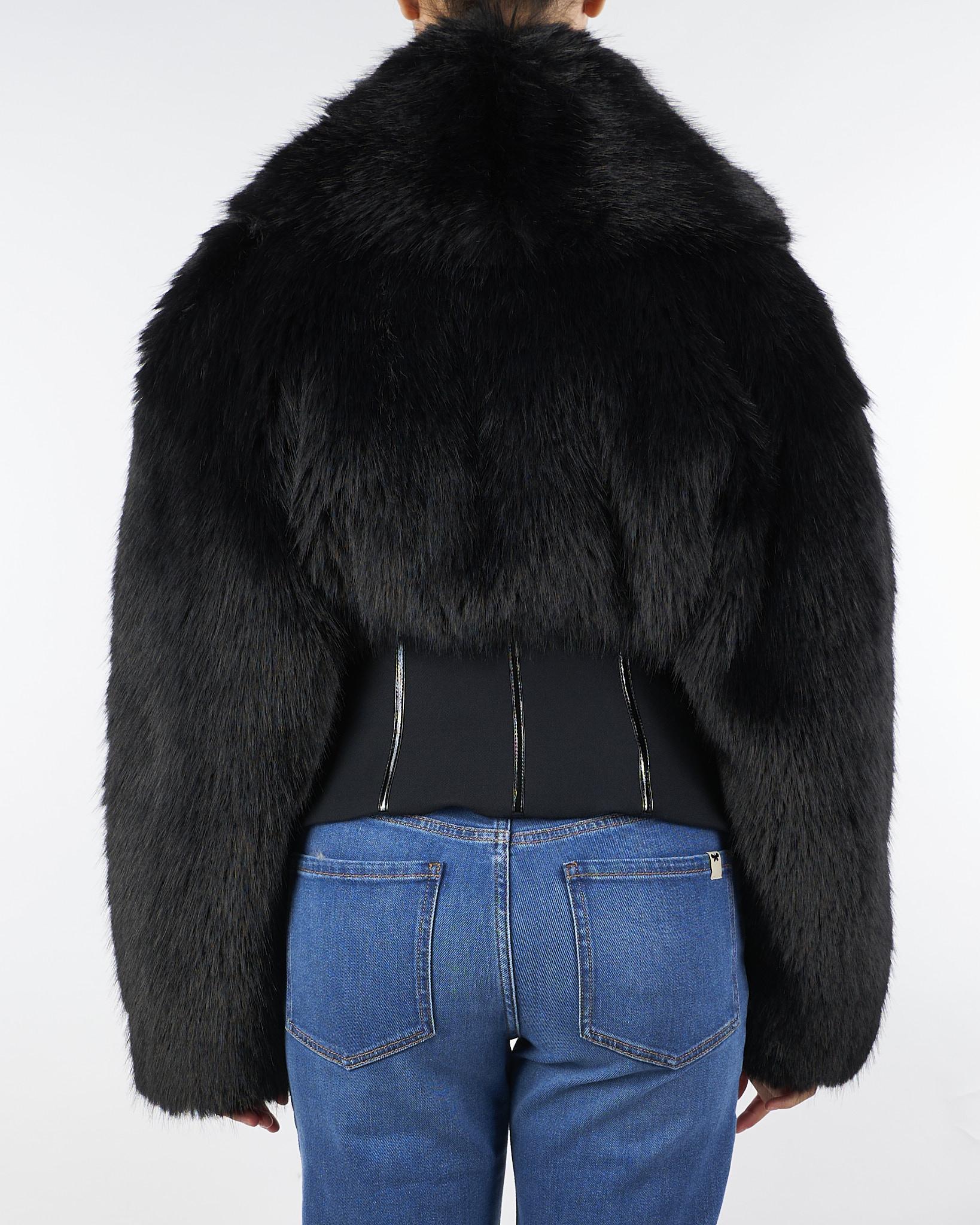 Giubbotto Nero con effetto pelliccia e doppio crêpe GB05A57E2 110 ELISABETTA FRANCHI 