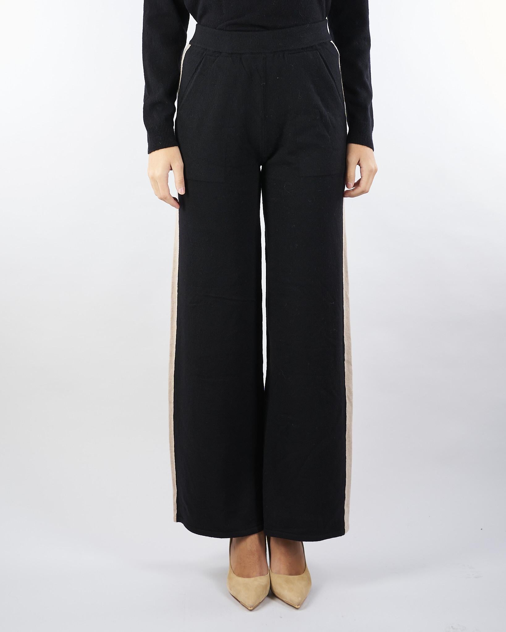 Pantalone Nero in maglia con banda laterale a contrasto RI5NT031 0001 ICONA 