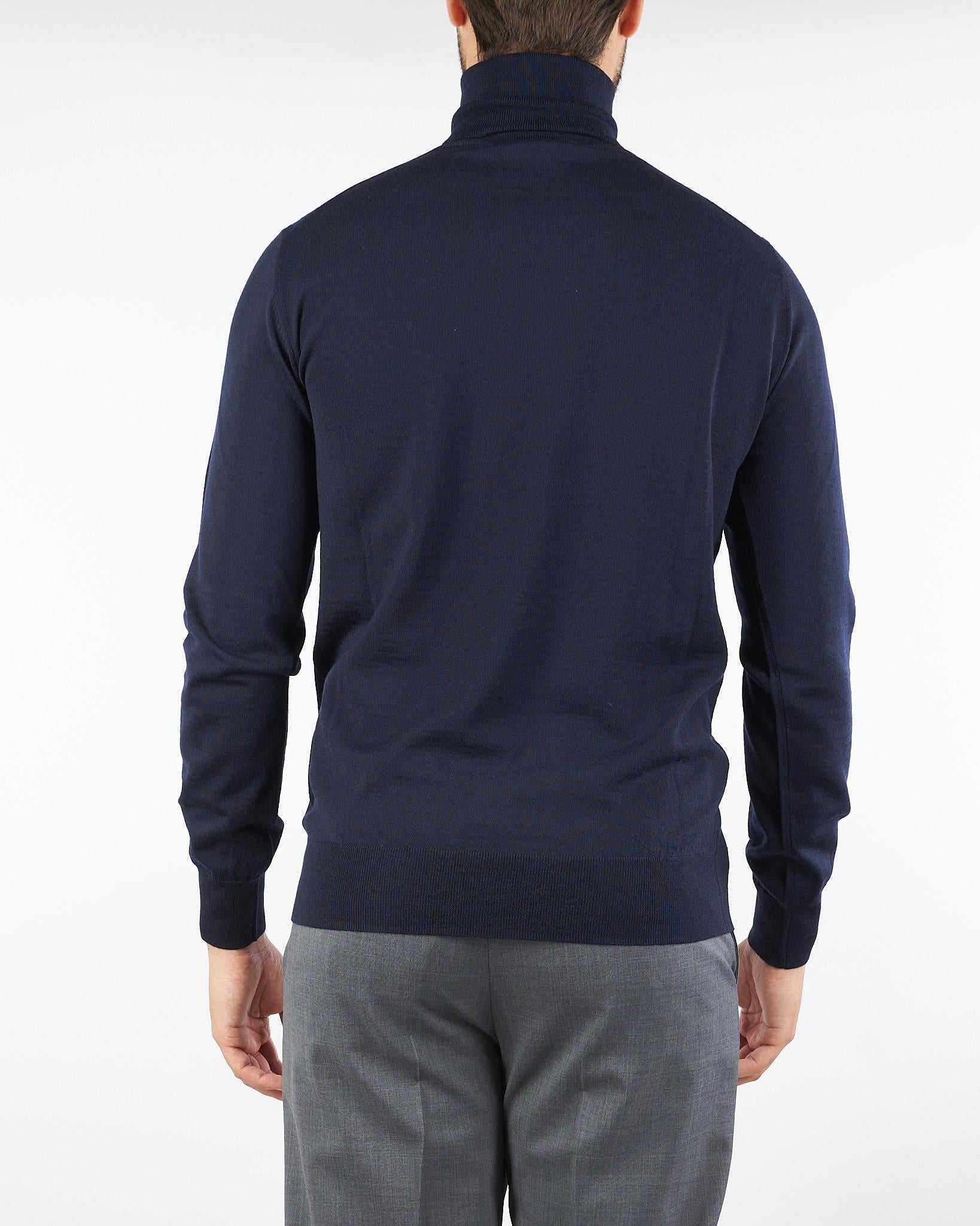 Maglia Dolcevita Blu in pura lana merinos finezza 16 A003F001 6462 PAOLO PECORA 