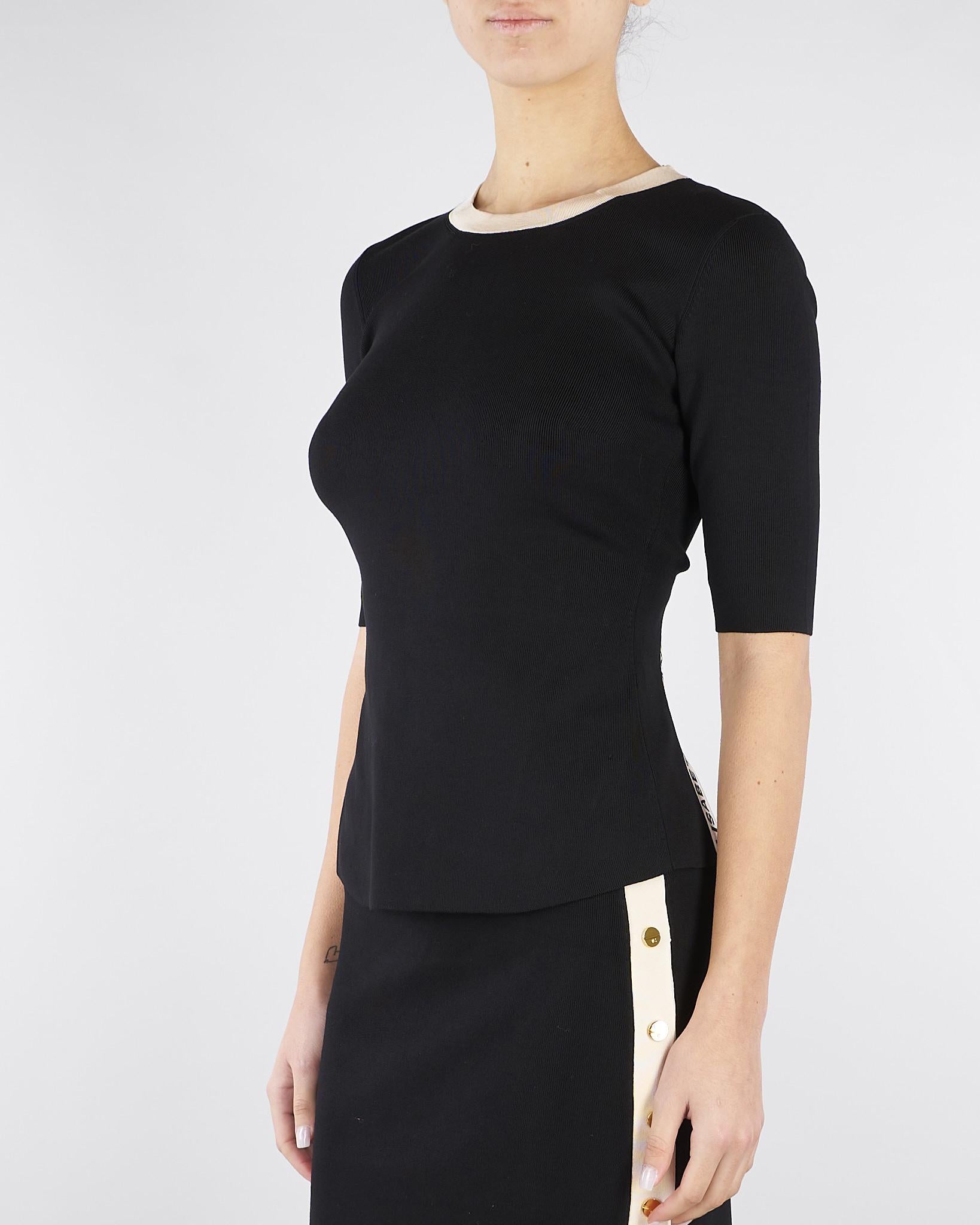 Top Nero-Burro in maglia con bande in viscosa lucida MK67S61E2 685 ELISABETTA FRANCHI 