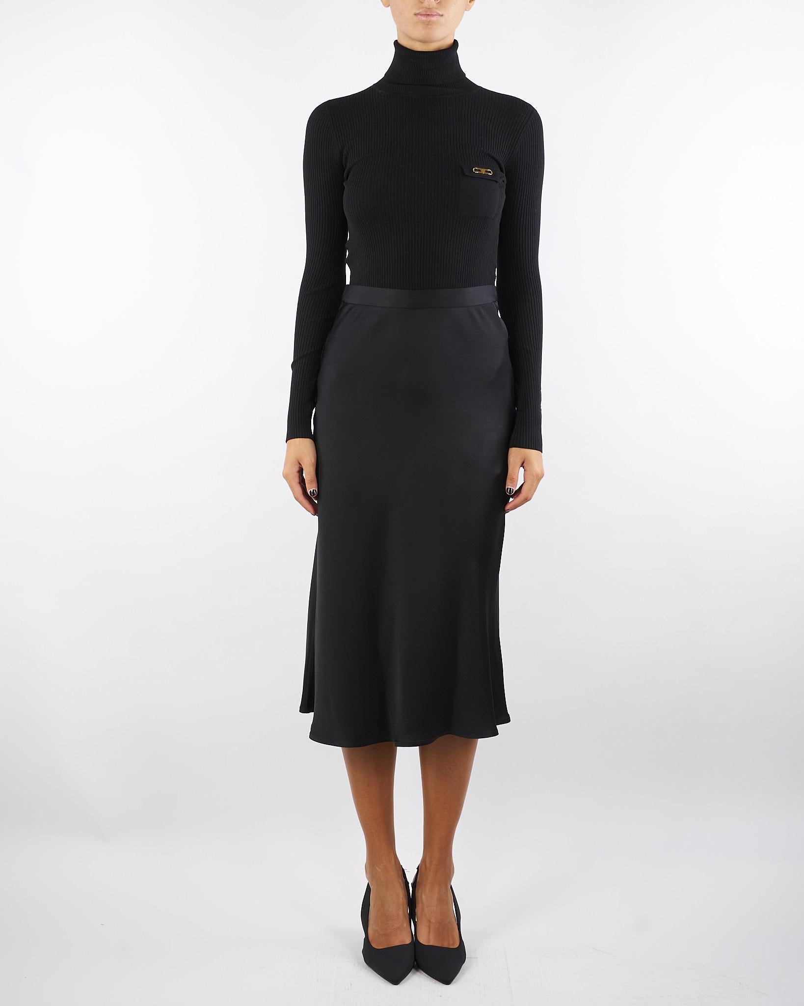 Abito Nero in maglia a costine e raso con taschino AM06B56E2 110 ELISABETTA FRANCHI 