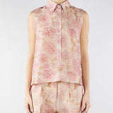 Camicia Rosa smanicata in organza di lino stampata TO0203450272 572 SEVENTY 