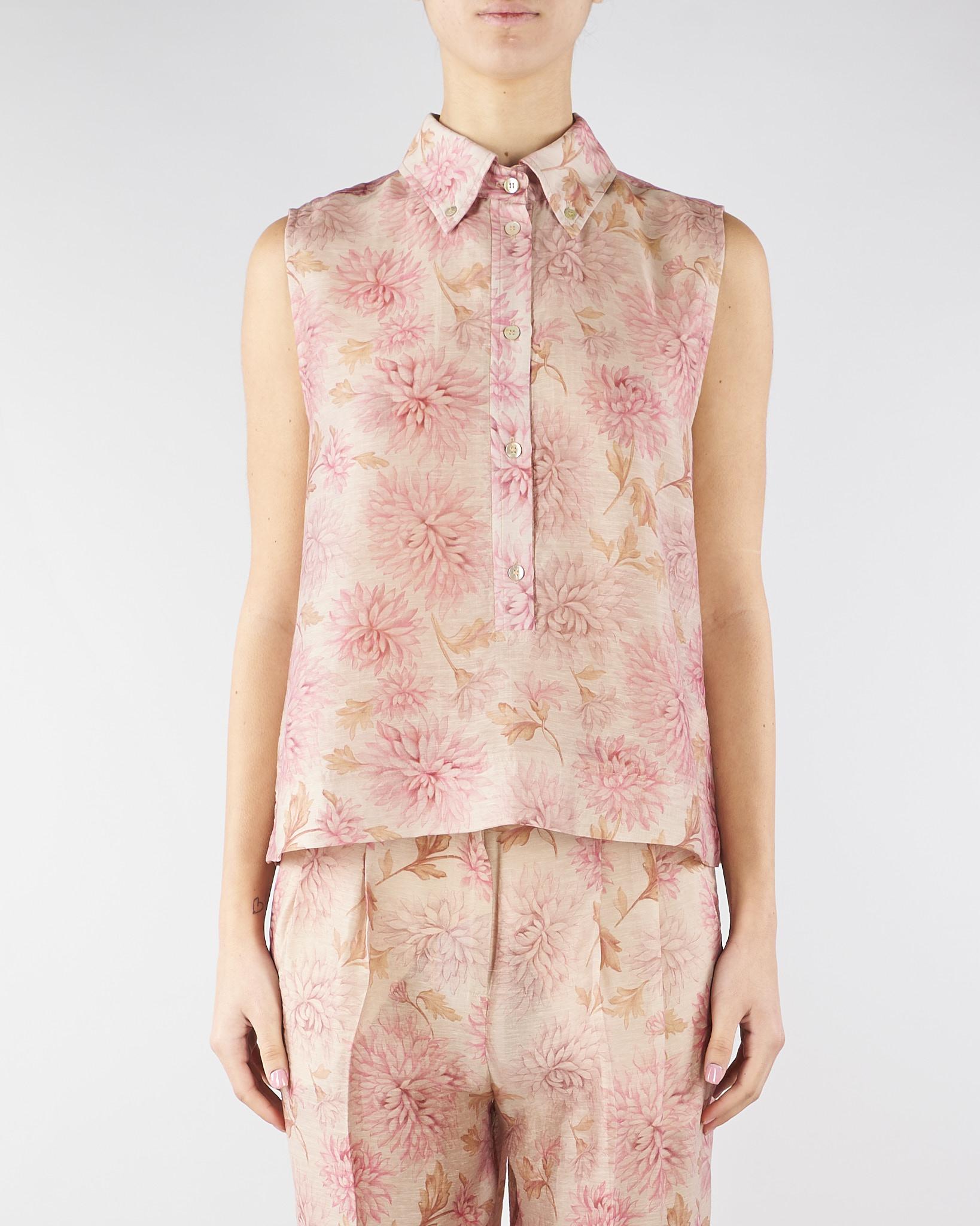 Camicia Rosa smanicata in organza di lino stampata TO0203450272 572 SEVENTY 