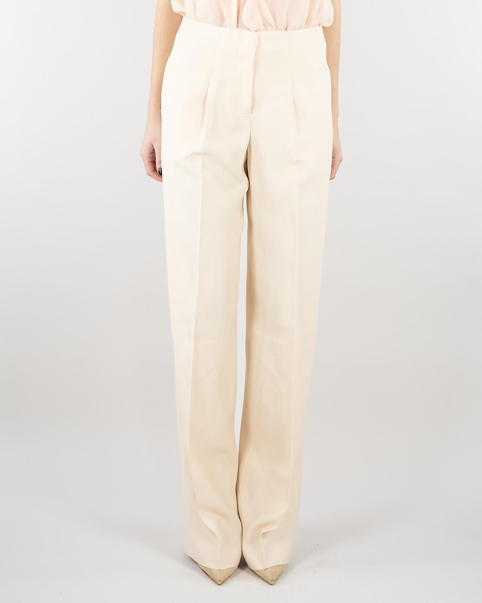 Pantaloni Crema wide leg in misto lino RA6094T8823 21406 BLUGIRL 