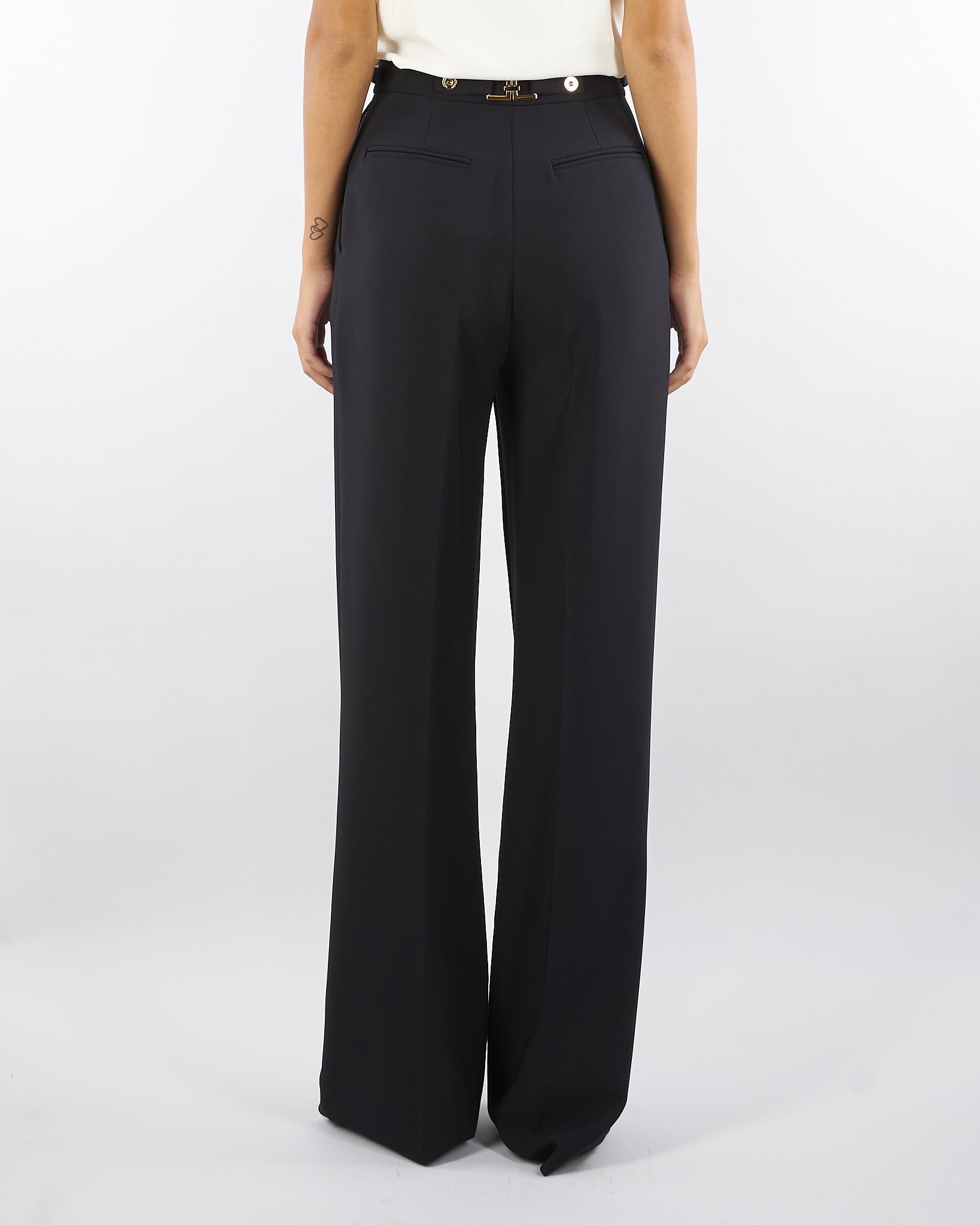 Pantaloni Nero in crêpe con accessorio gioiello PA09956E2 110 ELISABETTA FRANCHI 