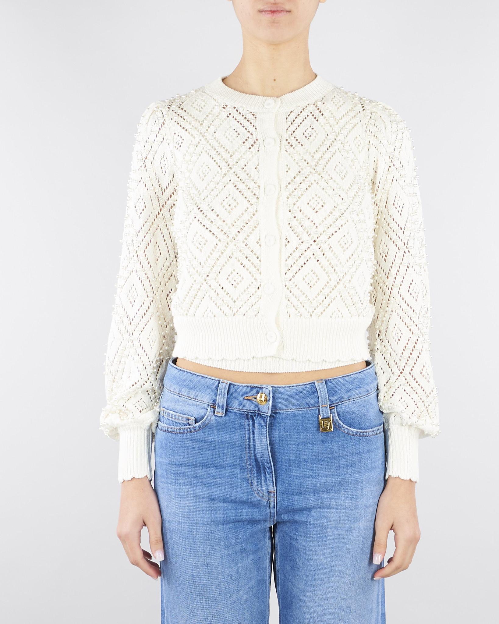 Cardigan Burro a losanghe con perle TP3203 59 TWIN SET 