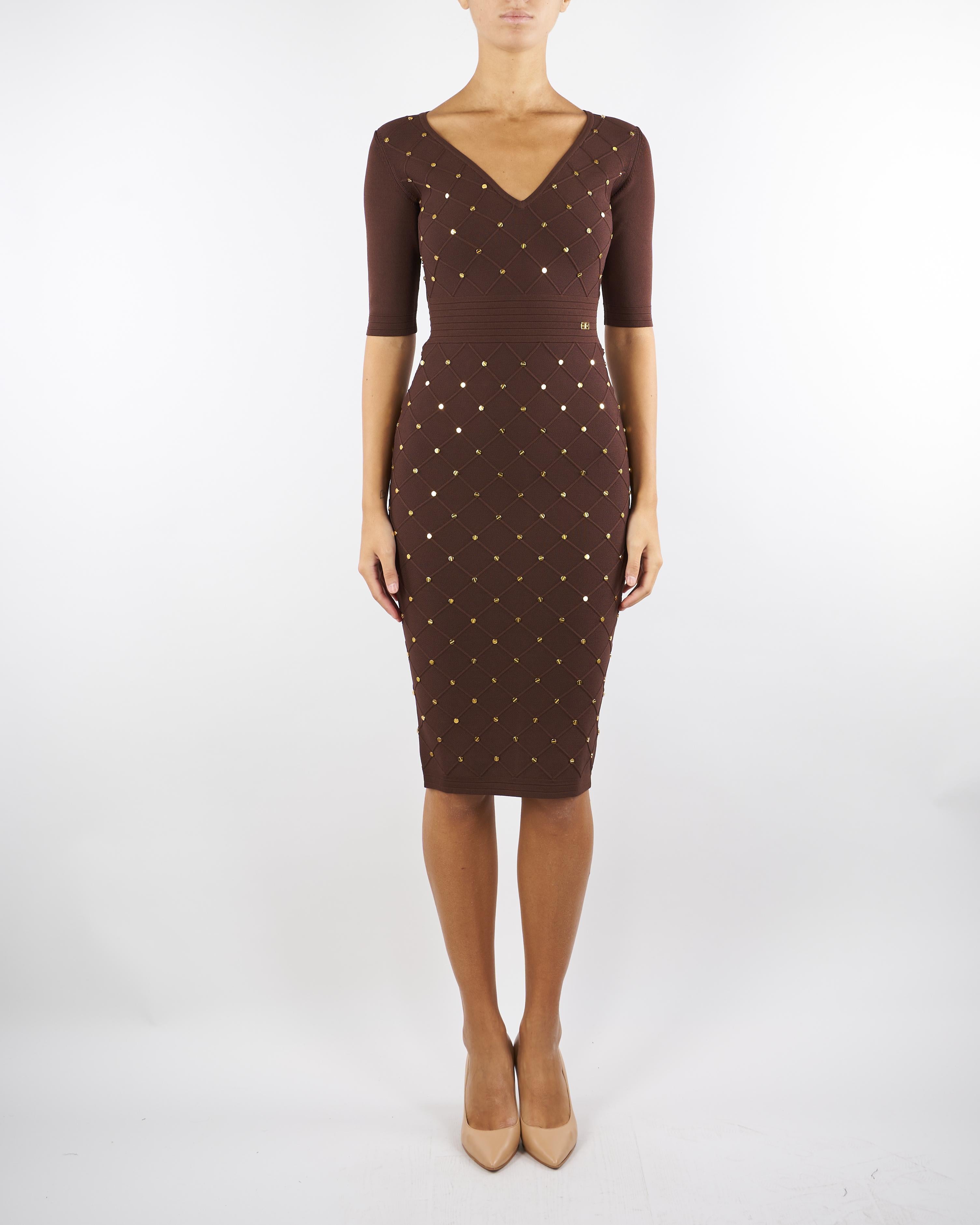 Abito Coffee in maglia con dettagli gioiello AM26S57E2 EA3 ELISABETTA FRANCHI 