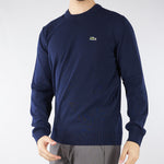 Pullover Blu girocollo monocromatico in cotone AH1985 166 LACOSTE 