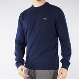Pullover Blu girocollo monocromatico in cotone AH1985 166 LACOSTE 