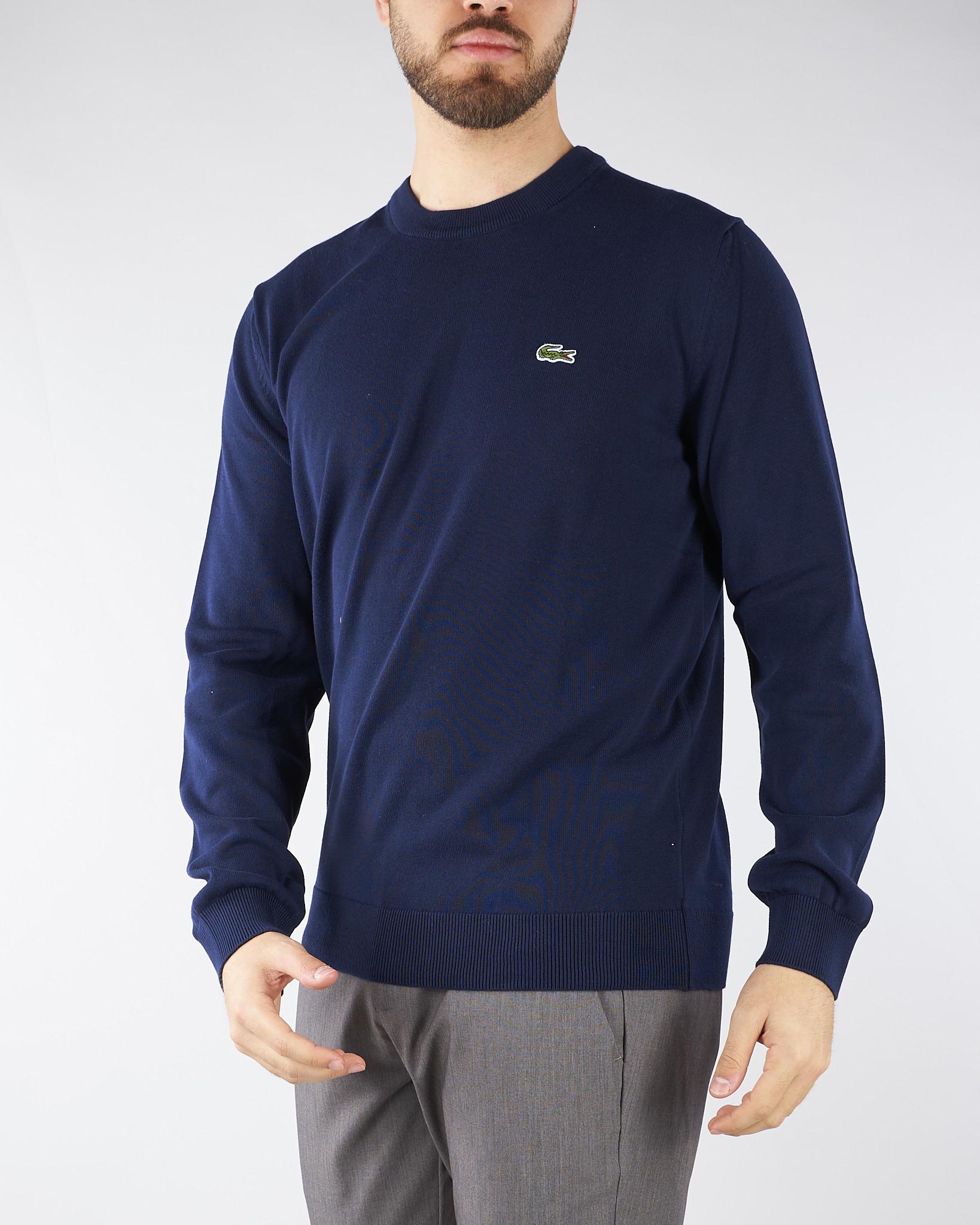Pullover Blu girocollo monocromatico in cotone AH1985 166 LACOSTE 