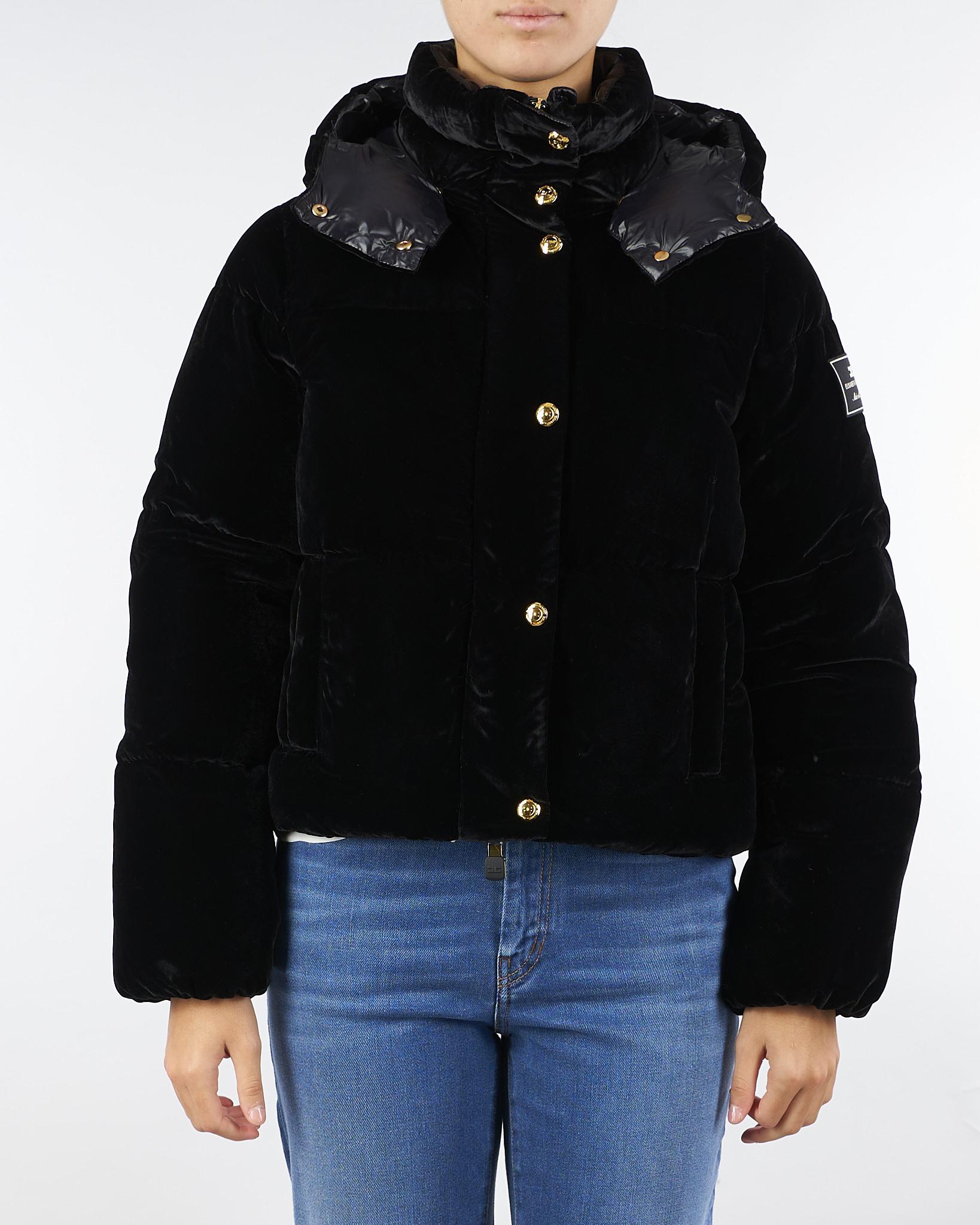 Piumino Nero in velluto con cappuccio PI82D56E2 110 ELISABETTA FRANCHI 